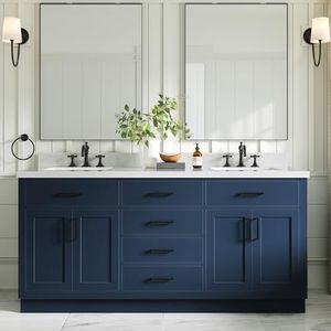 ARIEL Hepburn 72-inch Bathroom Vanity with Sink,Solid Wood, 1.5-inch Pure White Quartz Countertop, Double Rectangular Porcelain Sink, 4 Soft Closing Doors, 6 Dovetail Drawers, Midnight Blue