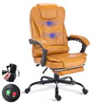 Blisswood Executive Office Chair For Home, 2 Point Massage Office Chair With Footrest & Lumbar Support, Recliner Computer Desk Chair, Ergonomic Swivel Gaming Chair For Home Office (Gold Brown)