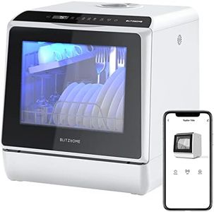 Portable Dishwasher Countertop, WIFI Smart Dishwasher, Compact Dishwashers with 5L Built-in Water Tank, 5 Programs, 360° Dual Spray, High-Temp& Air-Dry Function, Fruit Cleaning (B)
