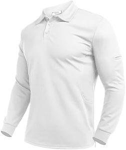 Deyeek Men's Long Sleeve Golf Shirts Breathable Casual Collared Polo Lightweight Quick Dry Tactical Outdoor Shirts White