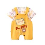 Bold N Elegant - Be Bold Inside & Elegant Outside Baby Boy's and Baby Girl's Soft Plush Elephant Ganesha Face Attached Cute Cartoon Bibshorts Dungaree Clothing T-shirt (Yellow, 12-18 Months)