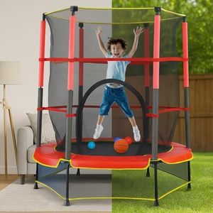 Toy Imagine 4.5FT Kids Trampoline with Safety Net 61.4" H, 57.1" Diameter, Indoor Outdoor Jump-O-Len Bouncer Jumper for Kids Boys & Girls, Sturdy Frame with Padded Poles