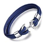 MicLee Men's Genuine Leather Bracelet Titanium Clasp Anchor Bracelets 8.86"(22.5cm) with FREE Giftbox Giftcard