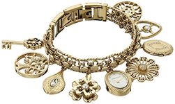 Anne Klein Women's 10-8096CHRM Swarovski Crystal Accented Gold-Tone Charm Bracelet Watch