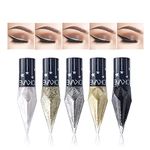 Mysense 5 Colors Liquid Glitter Eyeliner Kit, Metallic Shimmer Silver Gold Diamond Eye Liner Stick, Waterproof Long Lasting Glow Eyeliner Colorful Eye Shadow, Ideal Eyeshadow Makeup Eyes Sparkle