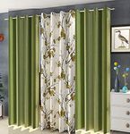 Parda Sansar 3D Digital Print Floral Heavy Curtains Combo/Set of 3 Curtains/Parda for Bedroom, Living Room and Home Curtains Set of 3 for (2-Green Plain and 1 Flower, Windows - 4x5 Feet)