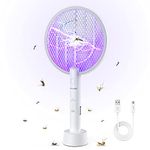 PALONE Electric Fly Swatter, Bug Zapper USB Fly Killer Rechargeable Fly Zapper Racket, Handy Fly Killer Racket, Mosquito And Wasp Killer, Insect Killer for Indoor and Outdoor Pest Control (White*1)