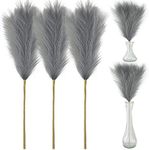 3pcs Artificial Pampas Grass Stems 70cm/27" Fake Fluffy Dried Pampas Grass Branches Stems Plants Bouquet Vase Filler, for Wedding Kitchen Living Room Bedroom Aesthetic Bohemian Home Decor