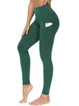 THE GYM PEOPLE Thick High Waist Yoga Pants for Women, Tummy Control Workout Running Yoga Leggings with Pockets Dark Green