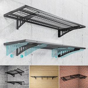 Dtrik Garage Storage Shelving Wall Mounted, 2 Pack 1.5x3.8ft, Loads 500 lbs Heavy Duty Sturdy Shelves, Strong Garage Organiser, Storage Racks Units, Black Metal Floating Adjustable Wall System Shelf