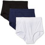 Warners Women's Blissful Benefits No Muffin Top 3 Pack Brief Panty, Black/Navy Ink/White, X-Large