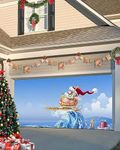 Christmas Garage Door Banner Cover 7 x 8 ft, Summer Beach Santa Claus is Surfing Christmas Garage Door Decorations Holiday Christmas Backdrop Decor for Winter New Year Xmas Party