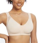 Exclare Women's Front Closure Posture Back Full Coverage Unpadded Wirefree Everyday Bra (Beige, 32DD)