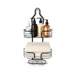 Supvox® No-Drill Wall Shower Caddy with Three Metal Baskets and Hooks, Rust-Resistant Quick-Dry Bathroom Organizer for Toiletries, Space-Saving Adhesive Storage Rack for Home and Dorm Use