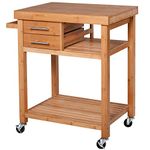 HOMCOM Rolling Bamboo Wood Kitchen Island Cart Trolley, Cabinet with Towel Rack, 2 Drawer, Shelves for Kitchken Living Room Use, Vintage Natural