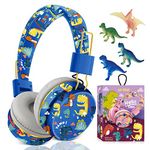 Cute Kids Headphones Wireless, Unicorn Headphones Gifts for Girls, Childrens Bluetooth Headphones with Microphone, Toddler Headphone Over Ear for Age 2+, Compatible with iPad/Fire Tablet (blue-dino)