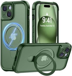 MOCCA Design for iPhone 15 Case with Magnetic Invisible Stand [Full Camera Protection] [Compatible with Magsafe] Military Drop Shockproof Translucent Matte Phone Case Cover 6.1",Dark Green