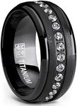 Metal Masters Co. Black Titanium Men's Eternity Wedding Band Ring with Clear Round Cubic Zirconia 9mm, Metal, Cubic Zirconia