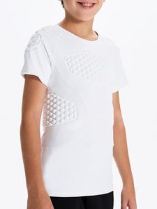 DEVOROPA Youth Boys Padded Compression Shirts Short Sleeve Football Baseball Undershirt Chest Rib Heart Sternum Protector White S