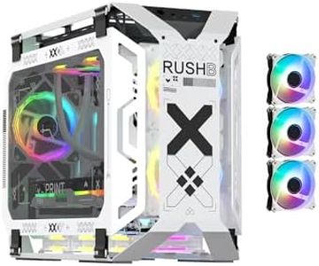 MegaPC X-Era Open-Frame Mid-Tower Micro-ATX/Mini-ITX Gaming Case – Tempered Glass Panels, High Airflow, ARGB Lighting, USB-C Port (Black/White/Print Stream, with Fans Only)