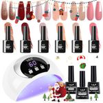 Gel Nail Kit 6 Colors Gel Nail Polishes Set with 54W UV Lamp for Gel Nails, Glossy & Matte Top and Base Coat, Pink Gray White Gel Nail Polish Set with Lamp Starter Kit for Nail Art DIY at Home