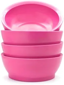 CaliBowl Large Non-Spill Plastic Bowl Set - 28oz Reusable Kitchen Bowls with Concave Inner Lip and Non-Slip Base - For Cereal, Soups, Mixing and Serving - Set of 4 - Pink