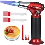 flintronic Blow Torch, Kitchen Torch, Refillable Butane Gas Torch Lighter with Safety Lock, Adjustable Flame with 2 Brush for Cooking, BBQ, Pastries, Soldering (Butane Gas Not Included) RED