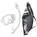 TUSA Sport Adult Serene Mask and Dry Snorkel Combo, with Reusable Travel Bag, White/White, UC-1625PQW-W