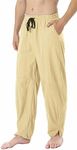 perdontoo Mens Linen Cotton Loose Fit Casual Lightweight Elastic Waist Summer Pants (3X-Large, Beige)