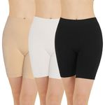 POPKOK Womens Slip Shorts for Under Dresses High Waisted Seamless Panties Anti Chafing Underwear 3 Pack(X-Large, Black/Nude/White)