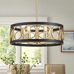 XINGQI 21.7'' Drum Chandelier 5-Light Rustic Pendant Lighting Fixture Modern Farmhouse Chandeliers Black and Gold for Living Room Dining Room Bedroom XY094-ca