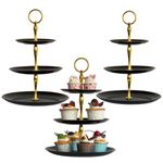 3 Packs Plastic Cupcake Stands, 3 Tier Cupcake Stand, Dessert Tower Tray for Tea Party, Baby Shower and Wedding (Black)