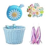 通用 Kid's Bicycle Basket,Colored Tassels Wicker Front Handlebar Bike Basket Handlebar with Streamers Bell and Stickers,Bicycle Decoration for Girls and Boys Blue 8.27 x 6.3 x 6.3 Blue