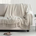 KASENTEX Large Lightweight 50x60in Soft Chenille Throw Blanket for Couch Bed, Chair, Living Room, Blanket with Fringe Tassel, Decorative Blankets and Throws, Cozy Warm for Men and Women, Khaki