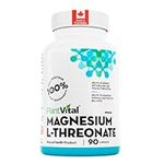 PlantVital Magnesium L-Threonate - Made in Canada - High Absorption Magnesium Supplement for Energy, Bone and Muscle Support – 90 Capsules