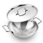 The Indus Valley Triply Stainless Steel Kadai/Kadhai with Steel Lid | 24cm/9.4 inch, 3Ltr, 1.7kg | Induction Friendly | Nonstick 3-Layer Body, 100% Toxin-Free, No Chemical Coating