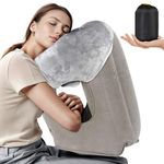 Lewondr Inflatable Travel Pillow, Airplane Neck Pillow for Traveling, Travel Pillow with Storage Bag, Avoid Neck Shoulder Pain, Sleeping Cushion for Airplane Bus Car Train Office, Easy to Carry, Grey