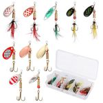 Huiguli Spinner Bait Set, 10 PCS Fishing Lures Crankbaits Set, Metal Spinner Lures Kit with Plastic Box for Trout Pike Bass Salmon