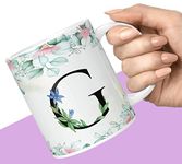 NH10 DESIGNS Colorful Floral Alphabet Letter G Printed Coffee Mug for Girls Boys Friends Love Kids Best Gift for Birthday Anniversary Initial Letter G (Tea Coffee Mug-350ml) - ABVWM2 149,Ceramic