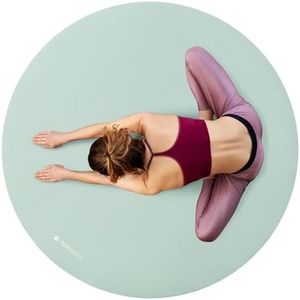 Navaris Round Yoga Mat - Large Non-Slip Thick Wide Exercise Mat - Rubber Yoga Pilates Meditation & Stretching Workout Skipping Mat - Easy-Wipe Surface - Misty Blue 120cm (47.2")