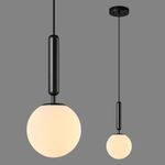 FDPBY Modern Hanging Light Fixture Pendant Lighting for Kitchen Island Mid Century Black Pendant Lights with Globe Milky White Glass Pendant Light for Bedroom Bathroom Entryway (1 Pack)