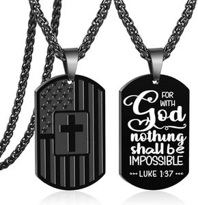 Zocomi Dog Tag Cross Necklace for Men Boys, 24 Inches American Flag Stainless Steel Bible Verse Pendant Chain Religious Patriotic Jewelry Gifts, *Joshua 1:9, Stainless Steel, No Gemstone