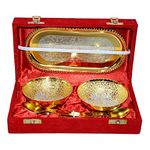 CRAFTS KING White Metal Silver/Gold Plated Round Bowl Set With Awesome Box -Capsule 5 Pieces, 500 ML