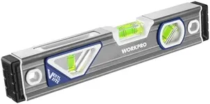 WORKPRO 10 Inch Torpedo Level, Small leveler tool with 3 Different Bubbles 45°/90°/180°, bubble level With Shock Absorbing End Caps, V-Groove for Conduit Bending, Silver/White/Blue