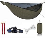 Onewind 12Ft Camping Hammock with Mosquito Net and Structure Ridgeline, Lightweight Portable Double Hammock with 12ft Tree Straps and Bugnet, Ideal for Wild Camping, Hiking, Backpacking, OD Green