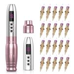 EZ Wireless Tattoo Machine Kit - 6 Strokes 2.0mm-3.3mm Permanent Makeup Tattoo Pen Machine with Extra 1000mAh Battery Power and 20Pcs SMP Tattoo Needles Assorted (LOLA AIR PRO Pink)