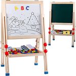 Phildim Wooden Art Easel for Kids (Double Sided) - Standing Magnetic Whiteboard Chalkboard Small Toddler Toys PD-048-UK-E