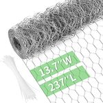 Miuwauer Chicken Wire Chicken Wire 13.7 in x 237 in Poultry Wire Netting Hexagonal Galvanized Mesh Garden Fence Barrier for Pet Rabbit Chicken Fencing with 100 Pcs Cable Zip Ties