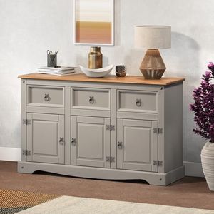Corona Sideboard Grey 3 Door 3 Drawer Solid Pine Wax Living Room