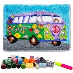 LAPATAIN Latch Hook Kits DIY Crochet Yarn Kits,Flower Car Carpet Embroidery Hook Rug Kit Needlework Sets Cushion for Kids or Adults Home Decor 20.5x15inch